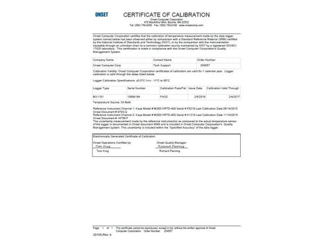 NIST Temperature Point Certification
