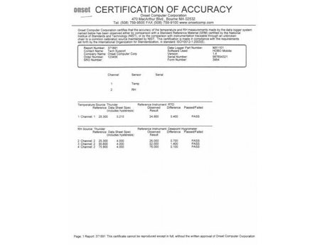 Initial Purchase RH NIST Calibration Service Certification